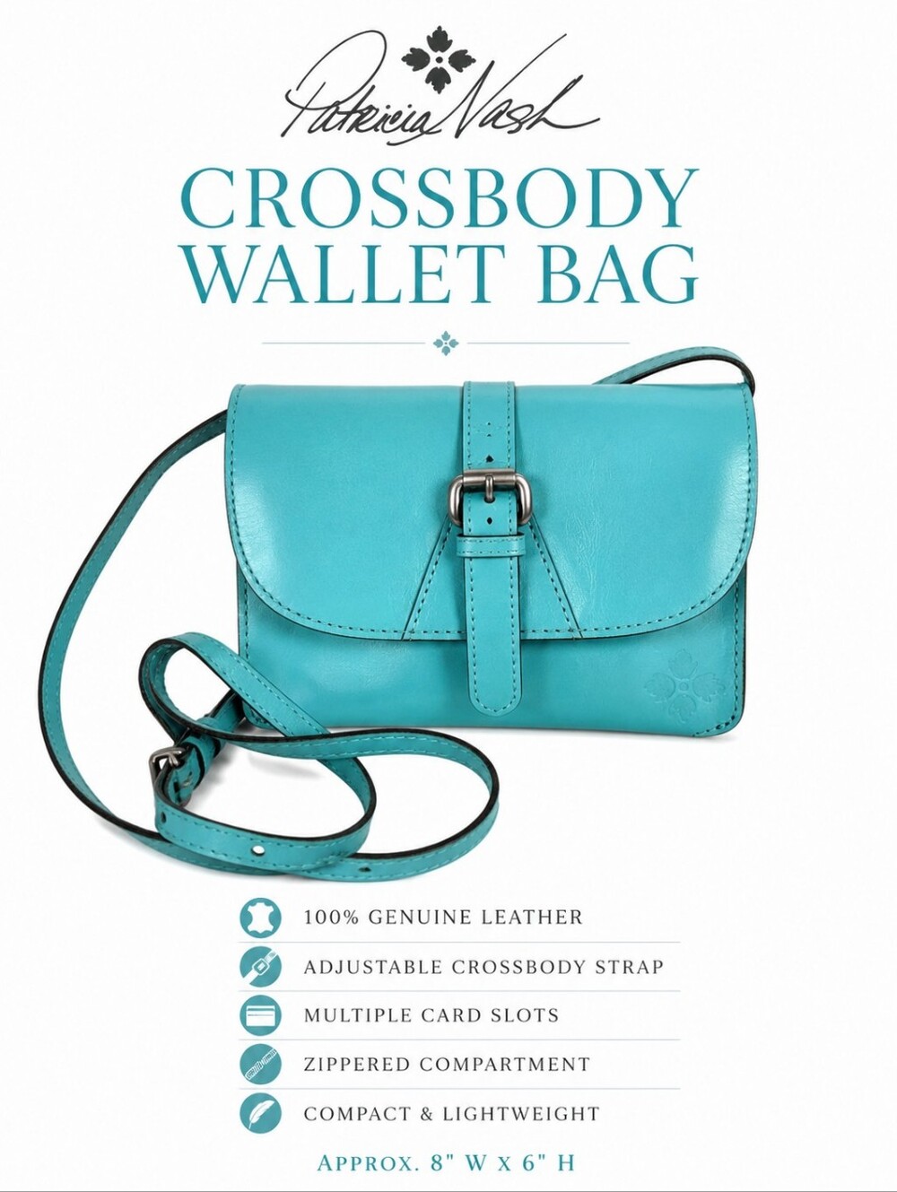 Patricia Nash Turquoise Leather Crossbody Wallet Bag | 100% Leather - Picture 14 of 16